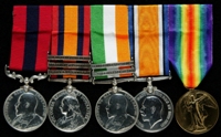 Edward Grant : (L to R) Distinguished Conduct Medal; Queen's South Africa Medal with clasps 'Elandslaagte', 'Defence of Ladysmith', 'Belfast'; King's South Africa Medal with clasps 'South Africa 1901', 'South Africa 1902'; British War Medal; Allied Victory Medal