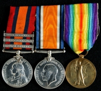 James Hardy : (L to R) Queen's South Africa Medal with clasps 'Cape Colony', 'Orange Free State', 'South Africa 1902'; British War Medal; Allied Victory Medal